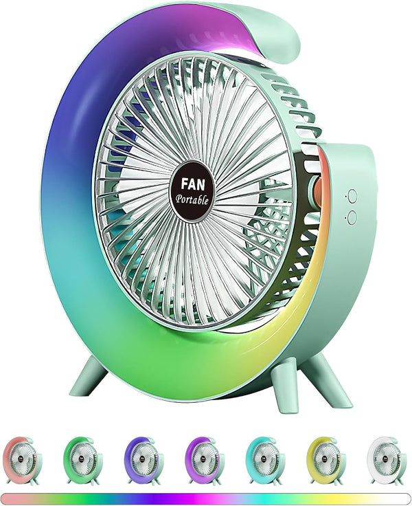 Colorful Desktop Fan | USB Rechargeable, Silent, 3-Speed with LED Ambient Light