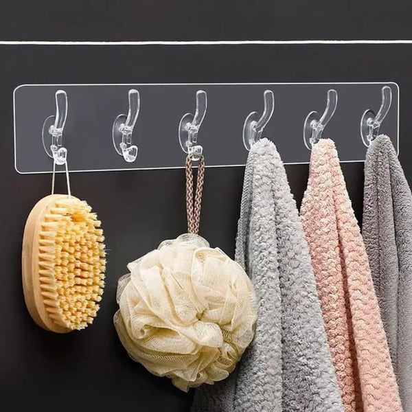 (pack of 2)-6-in-1 Heavy-Duty Self-Adhesive Wall Hooks – Waterproof Transparent Hooks -